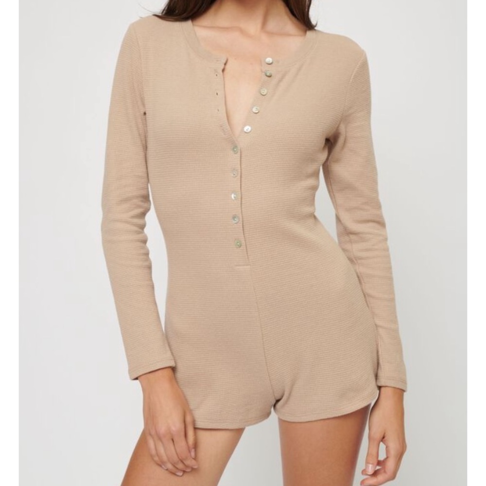 Brand New Dynamite Light Taupe Veneto Waffle Romper